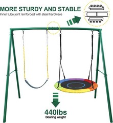 440lbs Metal Playground Swing Set with Two Swings Heavy Duty Kids Adult Playset