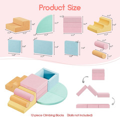 12 PCS Foam Climbing Blocks for Toddlers with Ball Pit, Safe Soft Play Gym Set，B