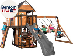 Canyon Creek Cedar Wood Swing Set with Wave Slide, Clubhouse, Play Kitchen, Picn