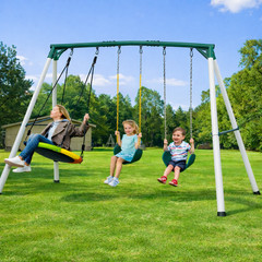 700lbs Large Metal Swing Set with 3 Swings Heavy Duty Frame Outdoor Kids Playset