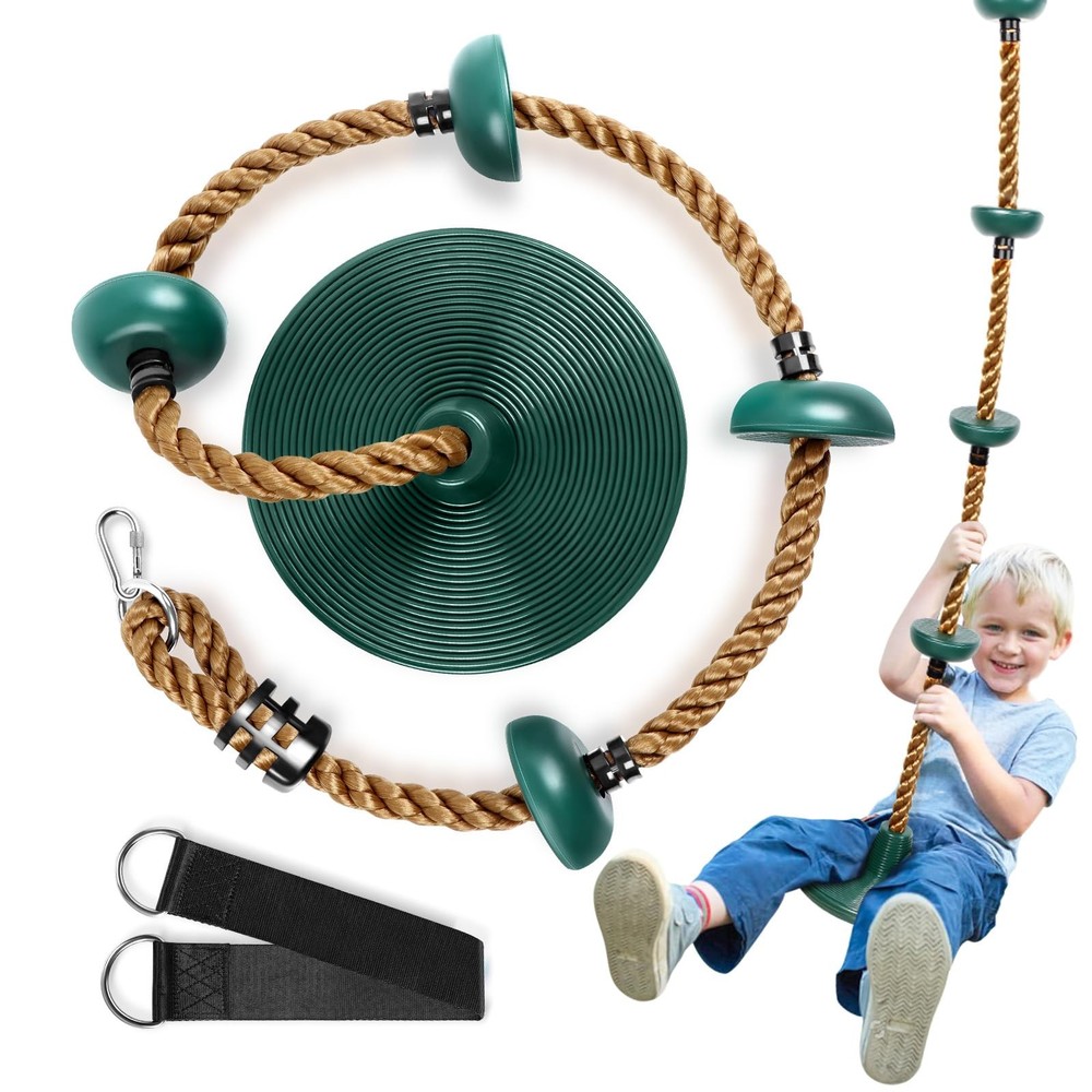 Kids Outdoor Climbing Rope Swing with Platforms & Seat, Includes Strap & Cara…