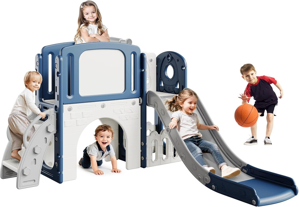 Kids Playground Backyard Set,8-In-1 Toddler Slide Playset with Climber, Basketba