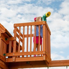 Backyard Discovery Skyfort II Cedar Wood Swing Set with Wave Slide, Brown