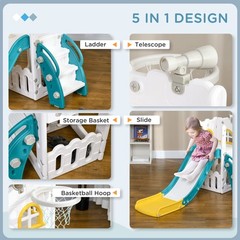 5-in-1 Play Slide for Kids 66lb Limit Yellow with Climber Basketball Scope