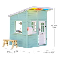 Teamson Kids Rainbow Shade Wooden Playhouse with Kitchen, Flower Box & Bench