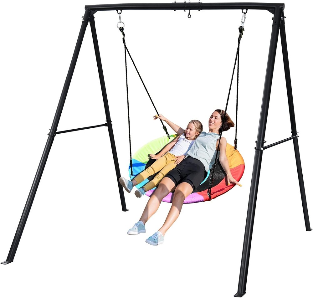 Trekassy 440lb Heavy Duty Metal A-Frame Kids Swing Set with Saucer Swing Outdoor