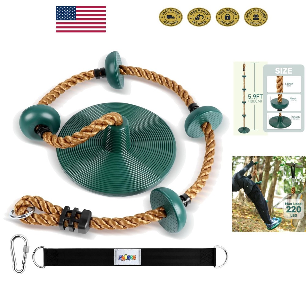 Durable Climbing Rope Swing with 220lb Capacity & Kids Disc Seat for Outdoor Fun