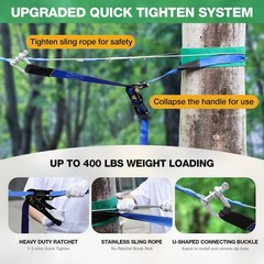 200FT Zip Line for Adult and Kids: Up To 400LBS Quick Tighten Zipline Kits
