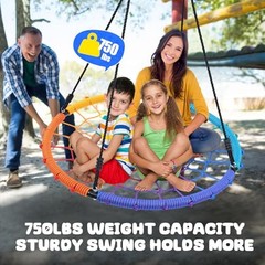 750lbs 40″ Spider Web Saucer Tree Swing for Kids Adults, Outdoor Net Rainbow