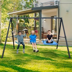 600lbs 4 IN 1 Metal Swing Set w/3 Swings Heavy Duty Frame Kids Backyard Playset