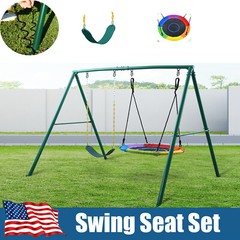 440lb Metal Swing Set Kids Adult Backyard Playset with 2 Swings Heavy Duty Frame