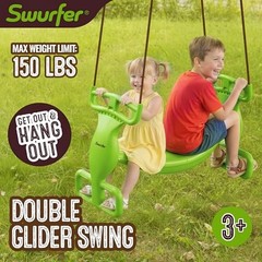 Glider Swing for Kids – Outdoor Dual Swingset for Backyard Green/Brown