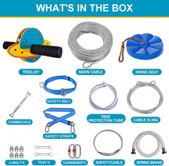 Zip Line Kit for Kids and Adults Outdoor, UFO Trolley 75/100/120/150Ft Zipline f