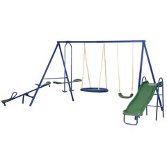 Outsunny 5-in-1 Heavy-Duty A-Frame Stand Outdoor Playset for Kids, Blue