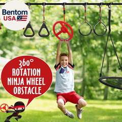 50 Ft Ninja Warrior Obstacle Course for Kids with Tree Swing, Portable Slackline