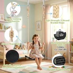 Kids Tree Swings for Trees, Heavy Duty Ergonomic Contoured Swing Seat for Black