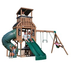 KIDKRAFT SUMMIT VISTA Wooden Swing Set Kids Outdoor Playground with 2 Slides
