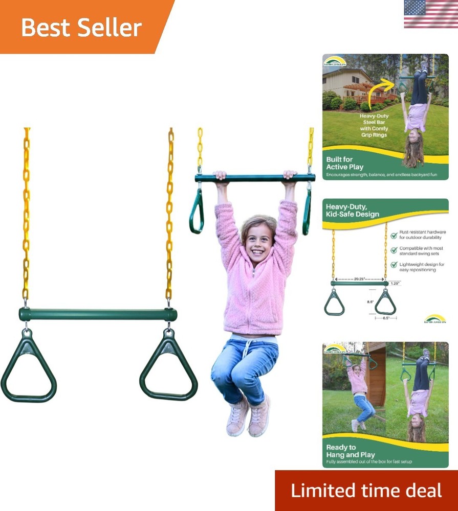 Heavy-Duty Ring Trapeze Bar Combo, Large 20″ Trapeze Swing Bar with Triangula…