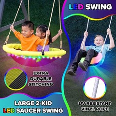 Backyard Cedar Swing Set w LED Swings Slide Fort Sandbox Heavy Duty A-Frame 6ft
