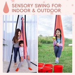 Sensory Swing for Kids, Double Layer Therapy Hammock, Indoor Swing with Pink