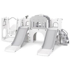 Toddler Plastic Double Slides & Swing Playset Kids Indoor Outdoor Playground Toy