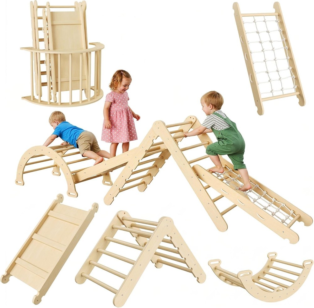 8-in-1 Pikler Triangle Climbing Set, Foldable Baby Climbing Toys Wooden Climbing
