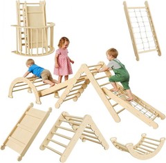 8-in-1 Pikler Triangle Climbing Set, Foldable Baby Climbing Toys Wooden Climbing