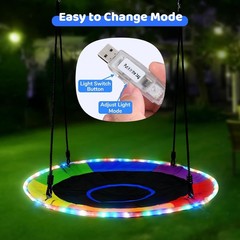 Saucer Tree Swing 700lbs 40 Inch Outdoor Kids Adults LED Lights Rainbow