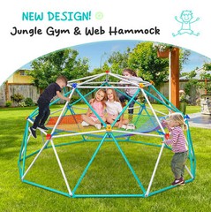 Hapfan 10ft Climbing Dome with Hammock Cargo Net Jungle Gym Outdoor Monkey Bars