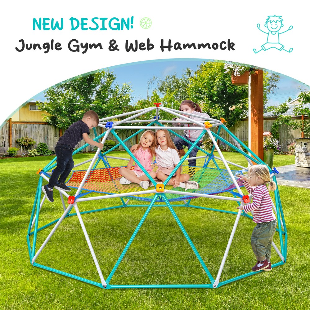 Hapfan Climbing Dome with Climbing Cargo Net 10ft Dome Jungle Gym for Kids 800lb