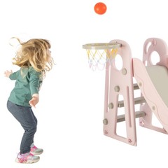 Toddler Slide with Basketball Hoop and Ball for Kids Age 3 and Up Playset, Pink
