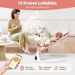 Baby Swings for Infants, Pink Infant Swing with 5 Speeds, 12 Soothing Melodie…
