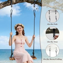 Carbonized Wooden Swing,Aspelve Hanging Tree Swing with Heavy Duty 440 18″x 8″