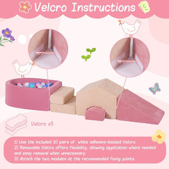 5-Piece Foam Climbing Blocks for Toddlers with Ball Pit,Pink & Beige | Mini Hous