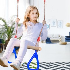 PELLOR Playground Children’s Wooden Trapeze Swing Bar with Plastic Gym Blue