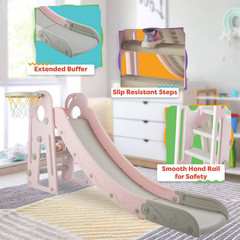 Toddler Slide with Basketball Hoop, Pink