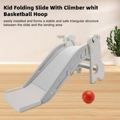 🚀3In1 Kid Folding Slide W/ Climber,Basketball Hoop,Freestanding Slide Toy White
