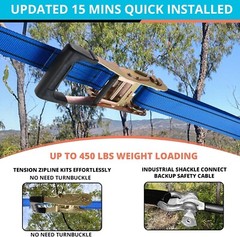 Zip Line Kit for Kids & Adults Up to 450Lbs 120 Ft Quick Setup Zipline Fun Brake