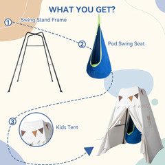 Swing Stand Frame with Sensory Pod Swings and Kids Tent,Play Tent,Heavy Duty Met