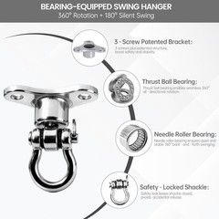 Helffer Heavy Duty Stainless Steel Swing Hanger | 1500 LB Capacity, 360°+180° Sw