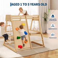 6-in-1 Indoor Playground Jungle Gym Kids Climbing Toys Wooden Climber Playset