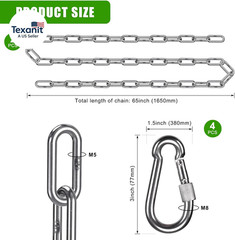 2Pcs 65″ (5.4 Ft) Stainless Steel Swing Chain 1000 Lbs Capacity Porch Swing Chai