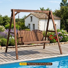 Heavy-Duty Carbonized Fir Wood Swing Frame w/Reinforced Bars and 2 Hanging Rings