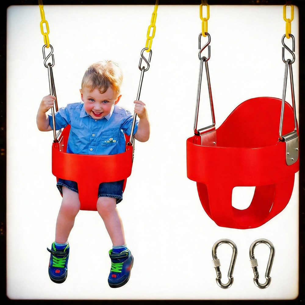 DECORLIFE Toddler Full Bucket Swing Seat High Back 330lb Capacity, Red