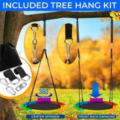 SereneLife 40″ Saucer Swing w/ Hang Kit, Handles & Pillow Indoor/Outdoor-Rainbow