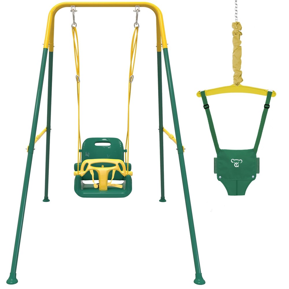 2 in 1 Toddler Swing & Baby Jumper, Foldable Baby Swing Outdoor & Indoor Use,…