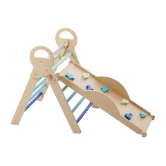 Uimoso 9-in-1 Toddler Climbing Set with Wooden Cars – Blue