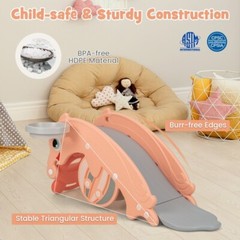 3 x 1 Kids Slide Rocking Horse Set Convertible Toddler Slide w/ Basketball Hoop