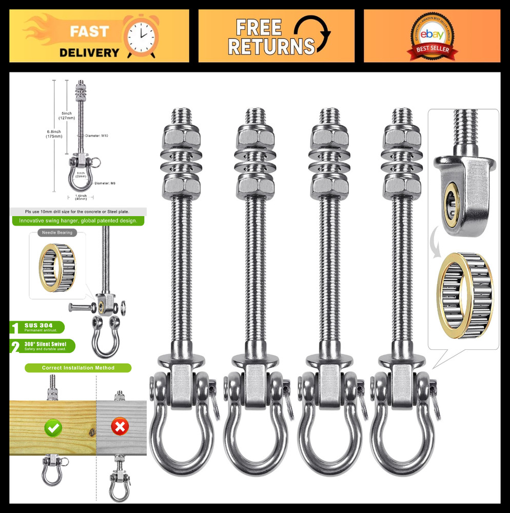 Heavy-Duty Swing Hangers – 4 Pack Stainless Steel Hooks for Hammocks, Yoga Swing