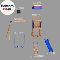 Bay Pointe Cedar Wood Swing Set with Wave Slide, Play Deck, Rock Wall Ladder, Be